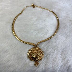 Vintage Coro Dangling Rose Flower Pendant Choker Collar Necklace 12-15"